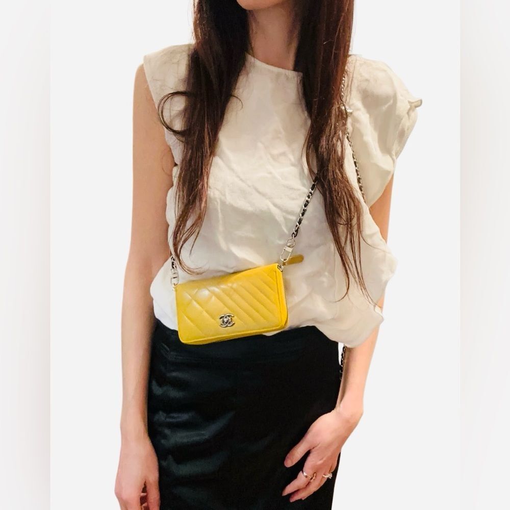 CHANEL Yellow Quilted Wristlet